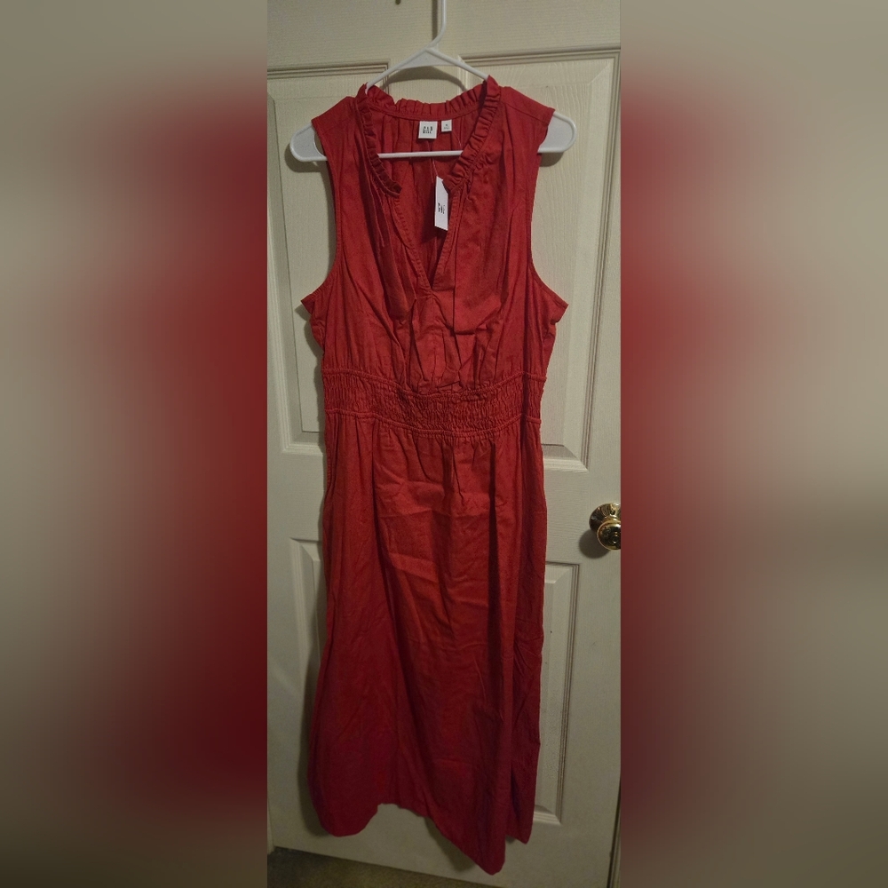 GAP Ruffled Coral Midi Dress